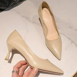 Soft leather high -heeled shoe women's fine heel pointed mouth two professional